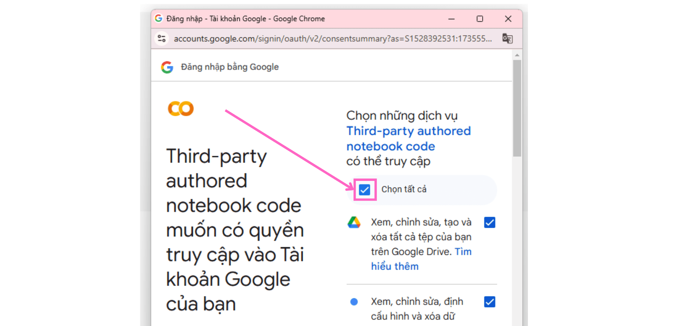 Chọn tất cả quyền