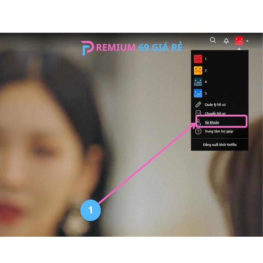 Đăng nhập Netflix và bên góc trên cùng phải của trang web Netflix chọn vào ảnh đại diện -> Chọn "Tài khoản"
