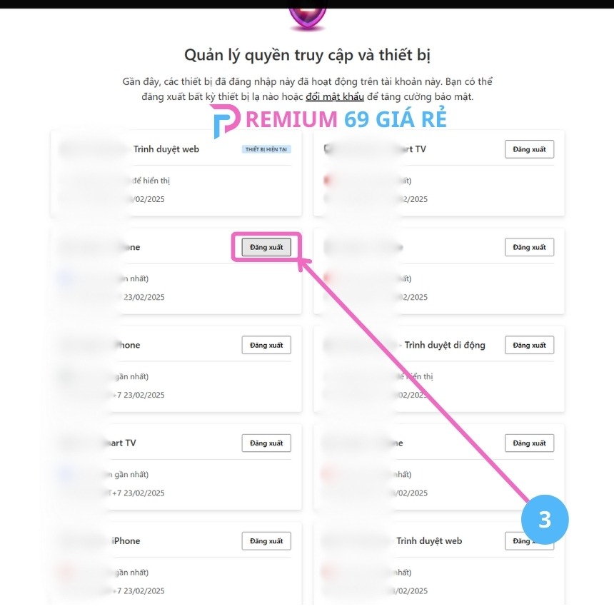 Chọn thiết bị muốn xóa ra khỏi tài khoản: "Đăng xuất"