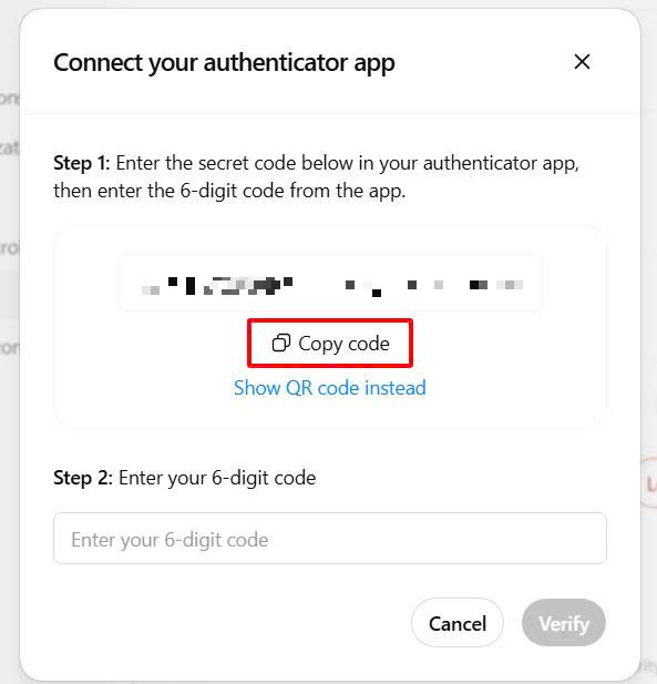 Cửa sổ kết nối ứng dụng xác thực hiển thị mã QR và dòng chữ Trouble scanning được khoanh đỏ
