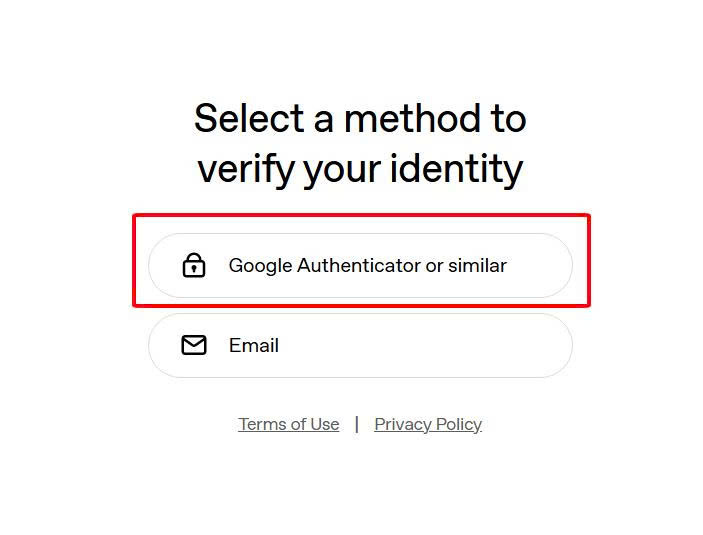 Màn hình chọn phương thức xác minh danh tính trên ChatGPT với tùy chọn Google Authenticator or similar được khoanh đỏ